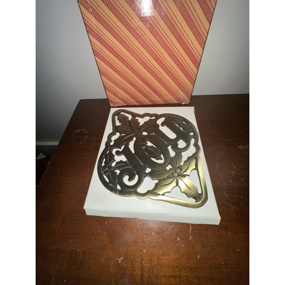 Vintage Avon Holly & Joy Trivet Brass Copper